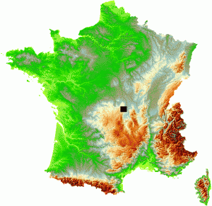 La France en relief : localisation du bassin de Clermont